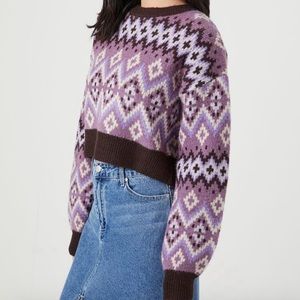 Forever 21 Geo Print Cropped Purple Sweater Size Small